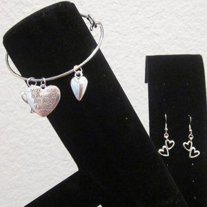 🎁 Heart Silver Earrings Bangle Bracelet Charms 🎁